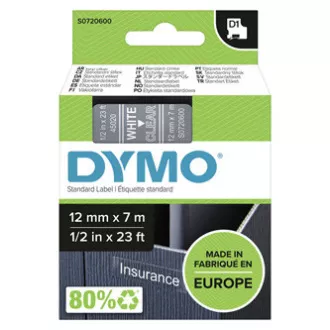Dymo eredeti címkenyomtató szalag, Dymo, 45020, S0720600, fehér nyomtatás/átlátszó hátlap, 7m, 12mm, D1