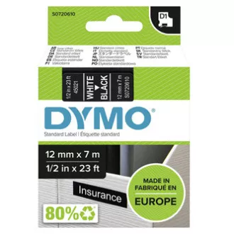 Dymo eredeti címkenyomtató szalag, Dymo, 45021, S0720610, fehér nyomtatás/fekete hátlap, 7m, 12mm, D1