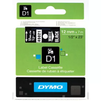 Dymo eredeti címkenyomtató szalag, Dymo, 45021, S0720610, fehér nyomtatás/fekete hátlap, 7m, 12mm, D1