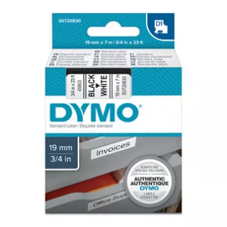 Dymo eredeti címkenyomtató szalag, Dymo, 45803, S0720830, fekete nyomtatás/fehér hátlap, 7m, 19mm, D1