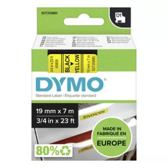 Dymo eredeti címkenyomtató szalag, Dymo, 45808, S0720880, fekete nyomtatás/sárga hátlap, 7m, 19mm, D1