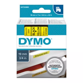 Dymo eredeti címkenyomtató szalag, Dymo, 45808, S0720880, fekete nyomtatás/sárga hátlap, 7m, 19mm, D1