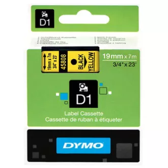 Dymo eredeti címkenyomtató szalag, Dymo, 45808, S0720880, fekete nyomtatás/sárga hátlap, 7m, 19mm, D1
