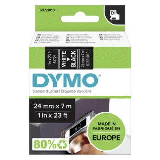 Dymo eredeti címkenyomtató szalag, Dymo, 53721, S0721010, fehér nyomtatás/fekete hátlap, 7m, 24mm, D1 Dymo eredeti címkenyomtató szalag, Dymo, 53721, S0721010, fehér nyomtatás/fekete hátlap, 7m, 24mm, D1