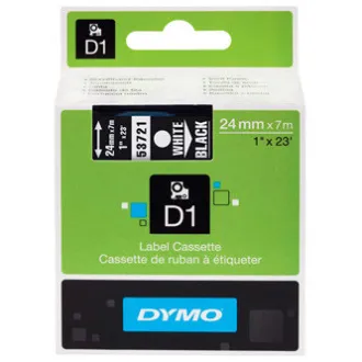 Dymo eredeti címkenyomtató szalag, Dymo, 53721, S0721010, fehér nyomtatás/fekete hátlap, 7m, 24mm, D1 Dymo eredeti címkenyomtató szalag, Dymo, 53721, S0721010, fehér nyomtatás/fekete hátlap, 7m, 24mm, D1