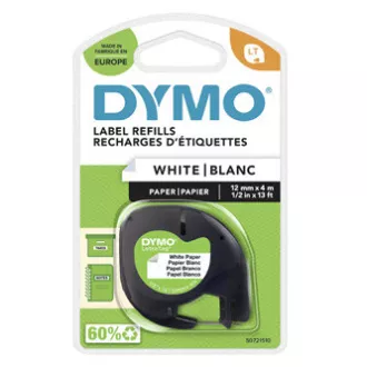 Dymo eredeti címkenyomtató szalag, Dymo, 59421, S0721510, fekete nyomtatás/fehér hátlap, 4m, 12mm, LetraTag papírszalag