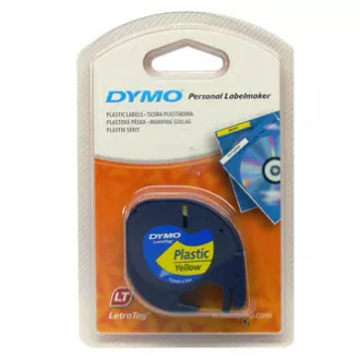 Dymo eredeti címkenyomtató szalag, Dymo, 59423, S0721620, fekete nyomtatás/sárga hátlap, 4m, 12mm, LetraTag műanyag szalag
