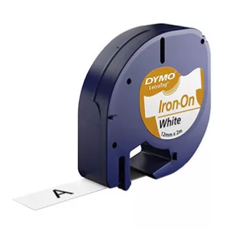 Dymo eredeti címkenyomtató szalag, Dymo, S0718850, fekete nyomtatás/fehér hátlap, 2m, 12mm, LetraTag vasalható szalag