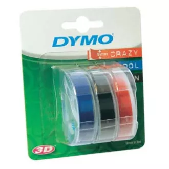 Dymo eredeti címkenyomtató szalag, Dymo, S0847750, fehér nyomtatás/fekete, kék, piros hátlap, 3m, 9mm, 1 buborékcsomagolás/3 db, 3D
