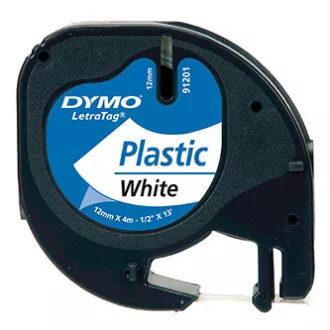 Dymo eredeti címkenyomtató szalag, Dymo, 91221, S0721660, fekete nyomtatás/fehér hátlap, 4m, 12mm, LetraTag műanyag szalag