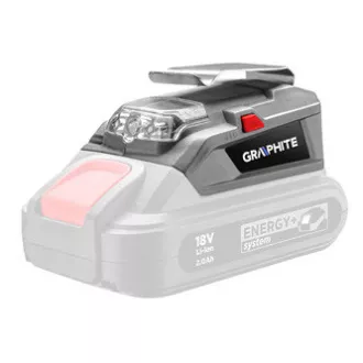 USB akkumulátortöltő és zseblámpa, 18V, Energy , Grafit