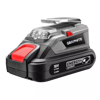 USB akkumulátortöltő és zseblámpa, 18V, Energy , Grafit