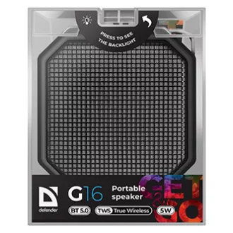 Defender hangszóró G16, Li-Ion, 1.0, 5W, fekete, hangerőszabályzó, LED háttérvilágítás, BT 5.0, TWS, 50Hz~20kHz, ELADÓ