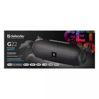 Defender hangszóró G22, Li-Ion, 2.0, 20W, fekete, hangerőszabályzó, BT 5.0, TWS, oldalsó passzív sugárzók, 40Hz~20kHz