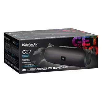 Defender hangszóró G22, Li-Ion, 2.0, 20W, fekete, hangerőszabályzó, BT 5.0, TWS, oldalsó passzív sugárzók, 40Hz~20kHz