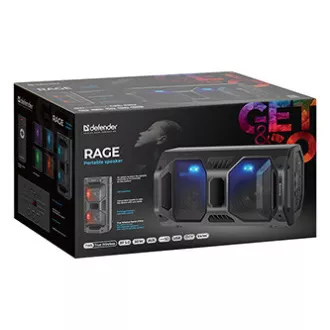 Defender Speaker Rage, Li-Ion, 2.0, 50W, fekete, hangerőszabályzó, LED háttérvilágítás, BT 5.0, TWS, távirányító, 45Hz