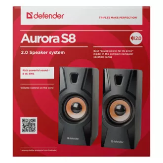 Defender hangszórók Aurora S8, 2.0, 8W, fekete, hangerőszabályzó, 70Hz~20kHz