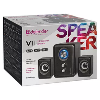 Defender hangszórók V11, 2.1, 11W, fekete, hangerőszabályzó, bekapcsoló gomb, basszus és magas hangok beállítása, 40Hz~18kHz