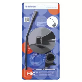 Defender, számítógépes mikrofon, MIC-117, hangerőszabályzó nélkül, fekete, asztali, kondenzátoros Defender, számítógépes mikrofon, MIC-117, hangerőszabályzó nélkül, fekete, asztali, kondenzátoros