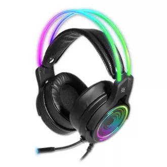 Defender Cosmo Pro RGB játék headset mikrofonnal, vezetékes, fekete, 7.1 (virtuális), 50 mm-es USB típusú meghajtókkal Defender Cosmo Pro RGB játék headset mikrofonnal, vezetékes, fekete, 7.1 (virtuális), 50 mm-es USB típusú meghajtókkal