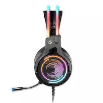Defender Cosmo Pro RGB játék headset mikrofonnal, vezetékes, fekete, 7.1 (virtuális), 50 mm-es USB típusú meghajtókkal Defender Cosmo Pro RGB játék headset mikrofonnal, vezetékes, fekete, 7.1 (virtuális), 50 mm-es USB típusú meghajtókkal