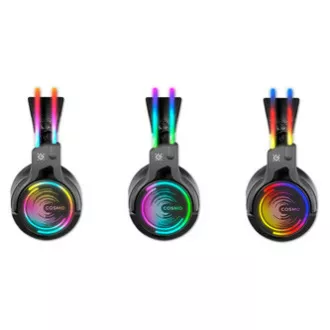Defender Cosmo Pro RGB játék headset mikrofonnal, vezetékes, fekete, 7.1 (virtuális), 50 mm-es USB típusú meghajtókkal Defender Cosmo Pro RGB játék headset mikrofonnal, vezetékes, fekete, 7.1 (virtuális), 50 mm-es USB típusú meghajtókkal