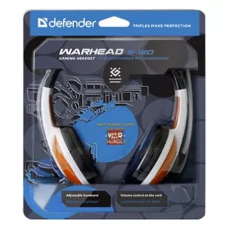 Defender Warhead G-120 játék headset mikrofonnal, vezetékes, fehér-piros, 2x 3,5 mm-es jack csatlakozóval