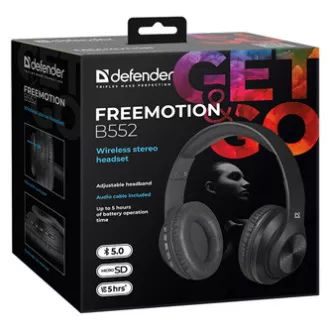 Defender FreeMotion B552 fejhallgató mikrofonnal, vezeték nélküli, fekete, 2.0, 40 mm-es USB típusú meghajtóval