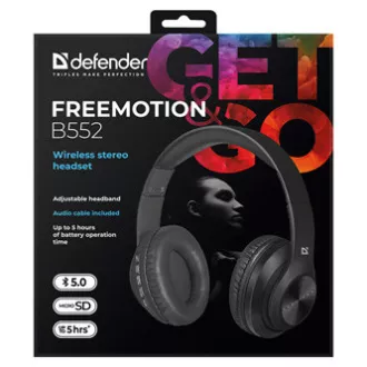 Defender FreeMotion B552 fejhallgató mikrofonnal, vezeték nélküli, fekete, 2.0, 40 mm-es USB típusú meghajtóval