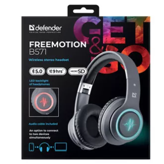 Defender FreeMotion B571 fejhallgató mikrofonnal, vezeték nélküli, szürke, 2.0, 40 mm-es mikro-USB típusú meghajtókkal