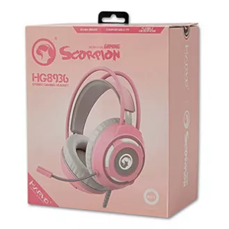 Marvo HG8936 fejhallgató mikrofonnal, vezetékes, rózsaszín, háttérvilágítás, 3,5 mm-es jack   USB
