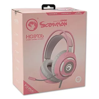 Marvo HG8936 fejhallgató mikrofonnal, vezetékes, rózsaszín, háttérvilágítás, 3,5 mm-es jack   USB