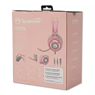 Marvo HG8936 fejhallgató mikrofonnal, vezetékes, rózsaszín, háttérvilágítás, 3,5 mm-es jack   USB