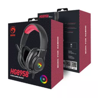 Marvo HG8958 fejhallgató mikrofonnal, vezetékes, fekete, játék, 3,5 mm-es jack   elosztó   USB