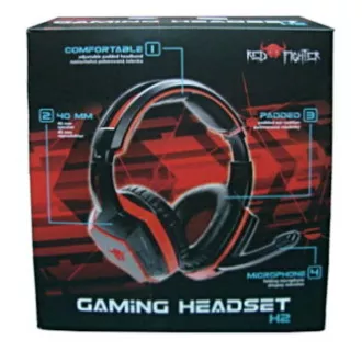 Red Fighter H2 játék headset mikrofonnal, vezetékes, fekete és piros, 2x 3,5 mm-es jack csatlakozóval