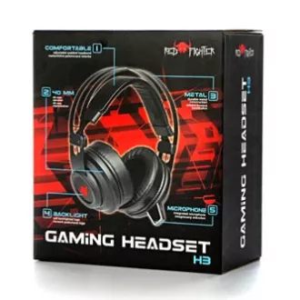 Red Fighter H3 fejhallgató mikrofonnal, vezetékes, fekete és piros, játék, háttérvilágítás, 2x 3,5 mm jack   USB
