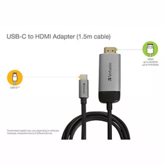 USB (3.1) hub 1 portos, 49144, szürke, kábel hossza 1,5 m, Verbatim, USB C HDMI adapterhez