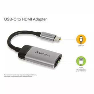 USB (3.1) hub 1 port, 49143, szürke, kábel hossza 10cm, Verbatim, 1x HDMI