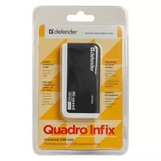 USB (2.0) hub 4 portos, Quadro Infix, fekete-szürke, Defender, LED-es kijelző, kompakt. USB (2.0) hub 4 portos, Quadro Infix, fekete-szürke, Defender, LED-es kijelző, kompakt.