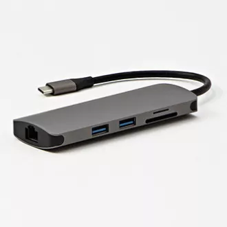 USB 3.1 Type-C dokkolóállomás szürke, teljesen új, HDMI, RJ45, microSD, USB C (PD), 2x USB3.0