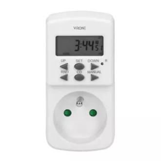 Aljzat elektronikus időzítővel Mini 230V, 50Hz, max. 1800W, fehér, Virone, időzítő, 10 program, 2P Z Aljzat elektronikus időzítővel Mini 230V, 50Hz, max. 1800W, fehér, Virone, időzítő, 10 program, 2P Z