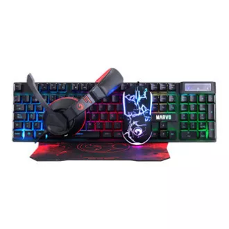 Marvo CM409 HU billentyűzet szett vezetékes (USB) US, fekete, gaming egérrel, egérpaddal és fejhallgatóval, gaming, membrános háttérvilágítással