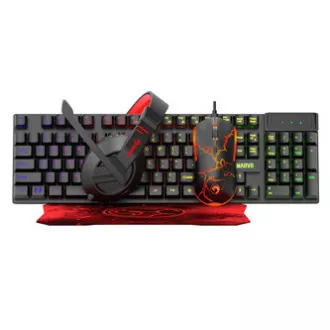 Marvo CM409 HU billentyűzet szett vezetékes (USB) US, fekete, gaming egérrel, egérpaddal és fejhallgatóval, gaming, membrános háttérvilágítással