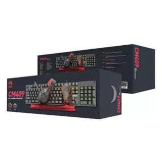 Marvo CM409 HU billentyűzet szett vezetékes (USB) US, fekete, gaming egérrel, egérpaddal és fejhallgatóval, gaming, membrános háttérvilágítással