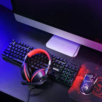 Marvo CM409 HU billentyűzet szett vezetékes (USB) US, fekete, gaming egérrel, egérpaddal és fejhallgatóval, gaming, membrános háttérvilágítással