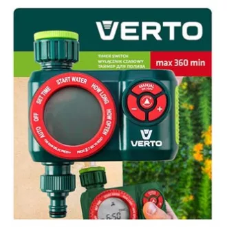 Verto elektronikus időkapcsoló 4 funkcióval, maximális kikapcsolási idő 360 perc, 1/2" és 3/4", zöld, 15G751