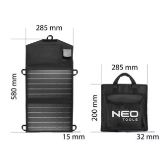 Hordozható napelemes panel töltővel, Neo Tools, 15 W, 90-140