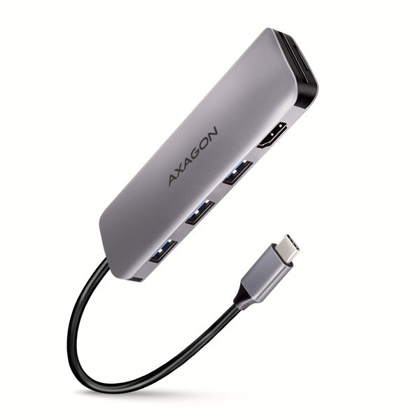 AXAGON HMC-HCR3A, USB 3.2 Gen 1 hub, 3x USB-A port, HDMI 4k/30Hz, SD/microSD, USB-C kábel 20cm