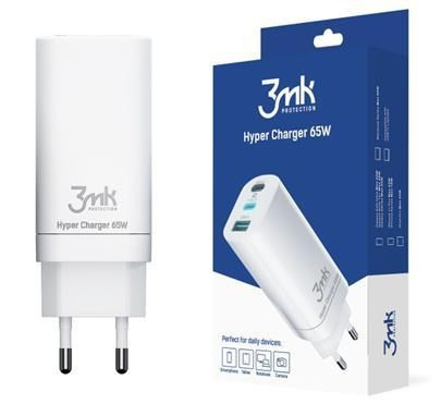 3mk Hyper Charger 65W, GaN, 2x USB-C (PD) 1x USB, fehér