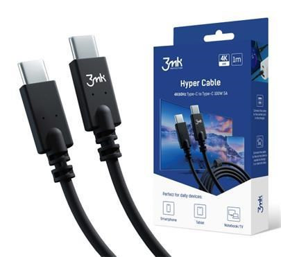 3mk Hyper USB-C -> USB-C (PD) adatkábel, 100W 5A, 4K 60H, 1 m, fekete